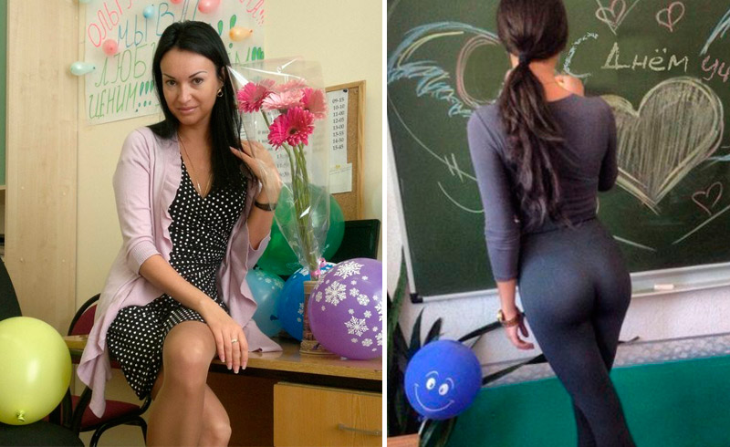 Sexy biology teacher holds